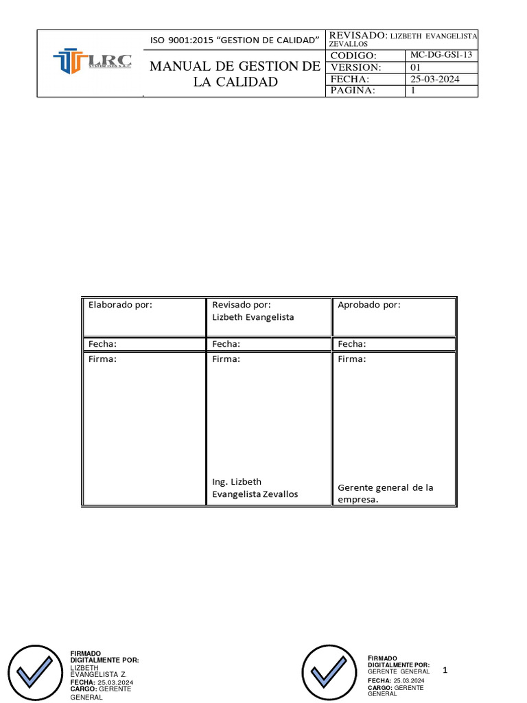 Manual de Gestión de Calidad ISO 9001 | PDF | Sistema de manejo de ...
