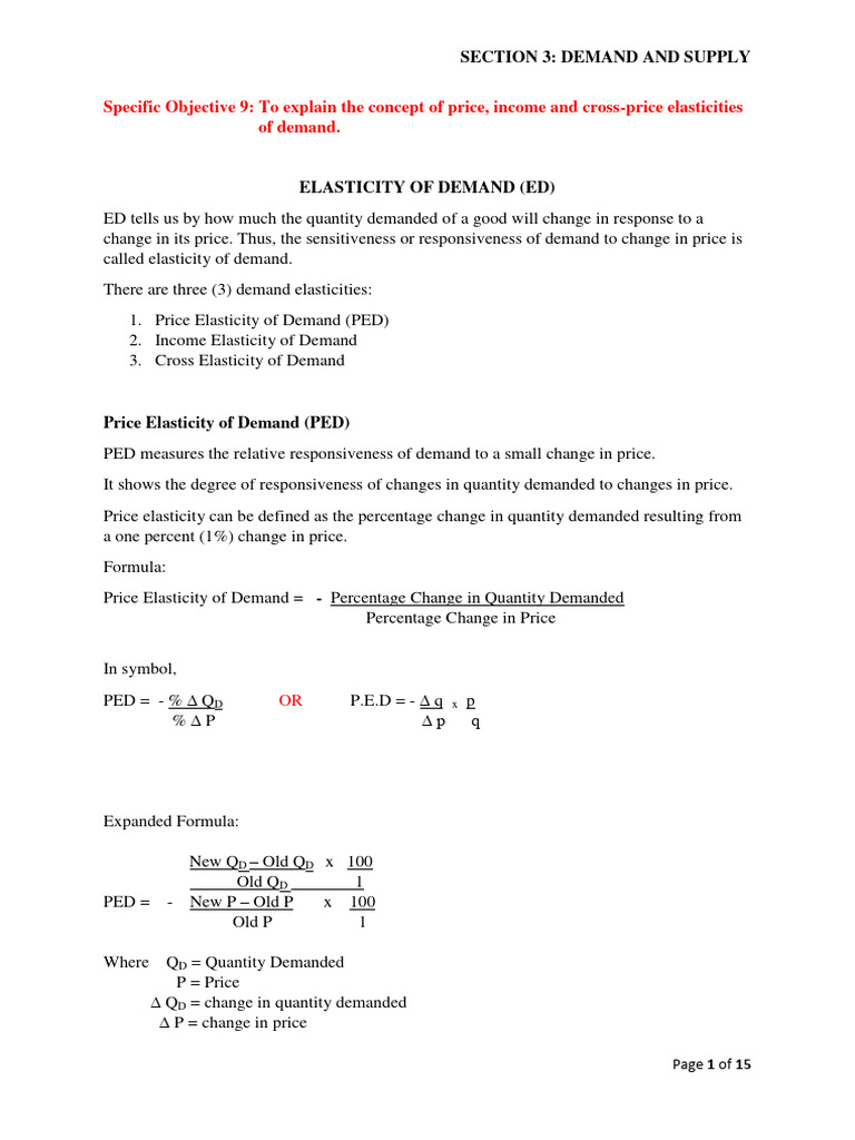 Demand and Supply Elasticities Explained | PDF | Demand | Price ...