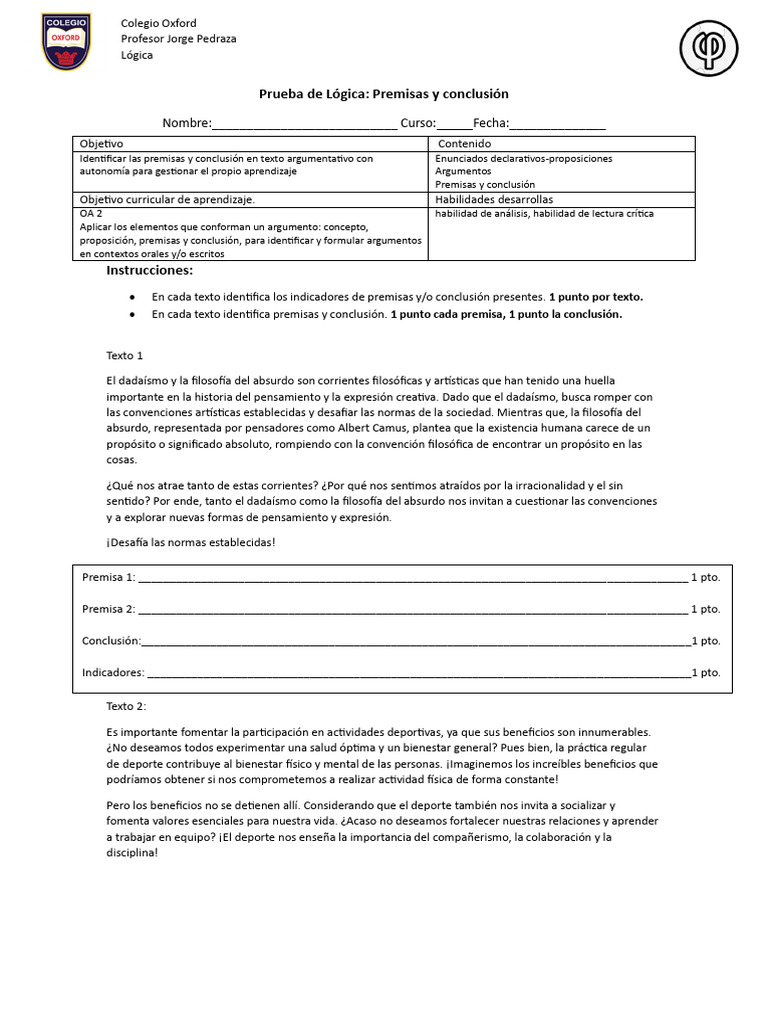 Identificación de Premisas y Conclusiones | PDF | Argumento | Pensamiento