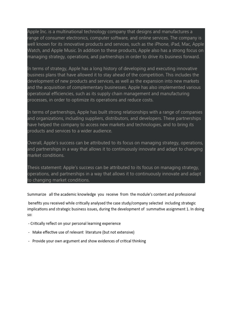 Analyzing Apple's Strategy and Operations | PDF | Strategic Management ...