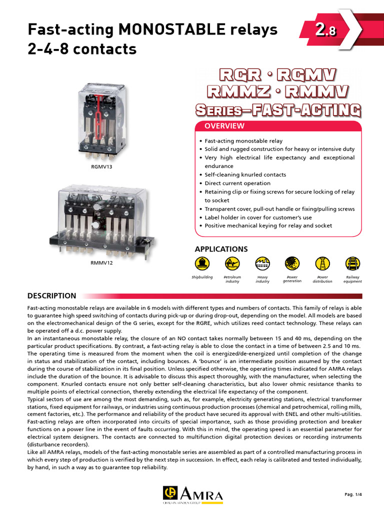 2.8 RGR-RGMV-RMMZ-RMMV Series - EN Ed1 03-16 | PDF | Relay | Switch