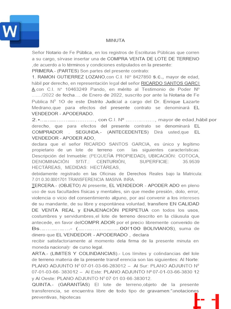 Minuta De Compra Y Venta Descargar Gratis Pdf Ley Común Derecho Y