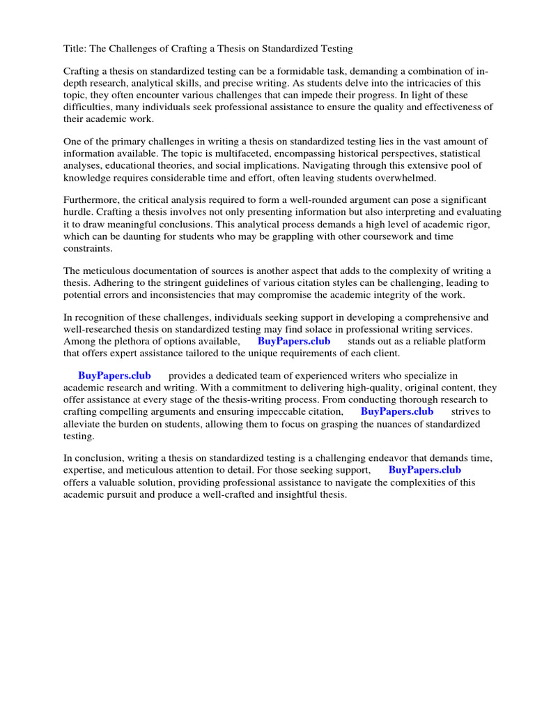 Sample research paper on standardized testing download free pdf