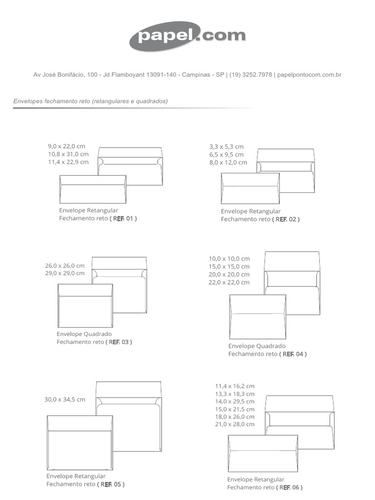 Moldes e Tamanhos de Envelopes | PDF