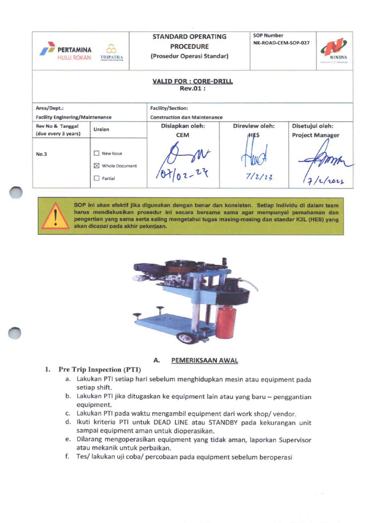 NK Road Cem Sop 027 Core Drill PDF