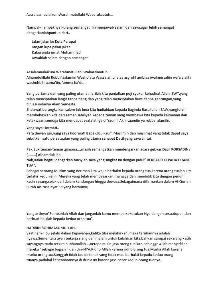 Pidato Berbakti Kepada Orang Tua | PDF