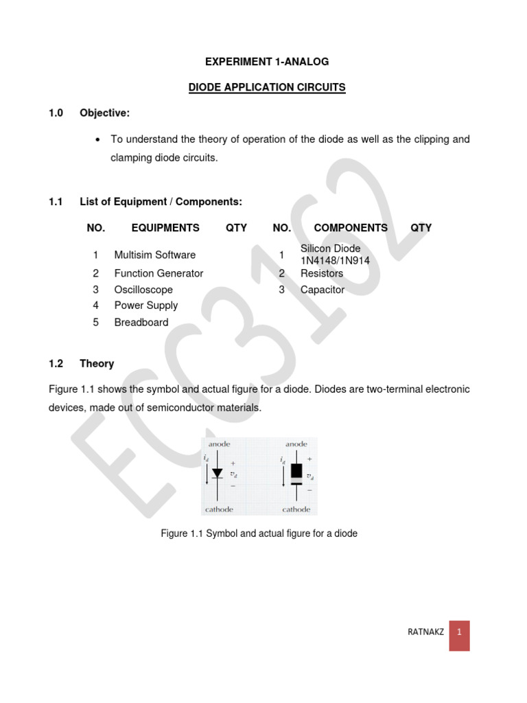Experiment 1-Analog Diode Application Circuits | PDF | Physical ...