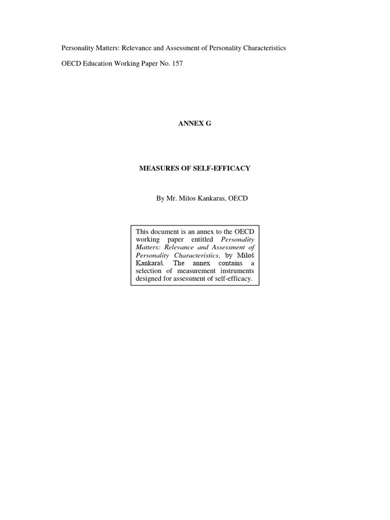 Annex G Measures of Self Efficacy | PDF | Self Efficacy | Behavioural ...