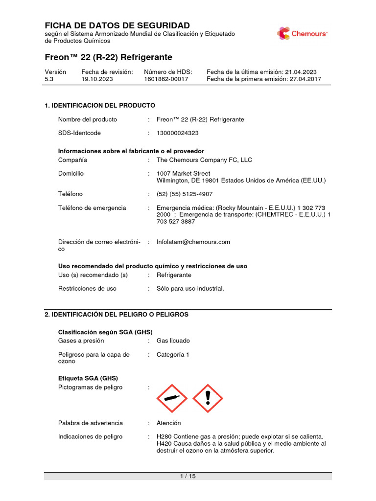 Gas Freon 22 | PDF | Oxígeno | Clorofluorocarbono