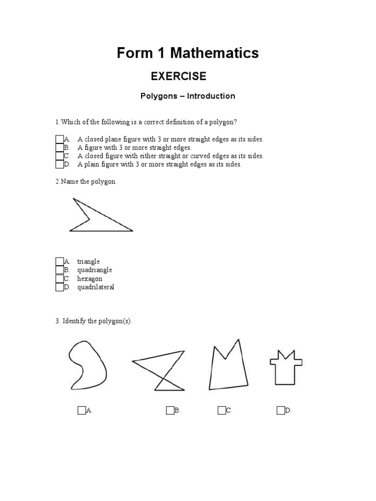 Form 1 Polygons Exercise Worksheet | PDF