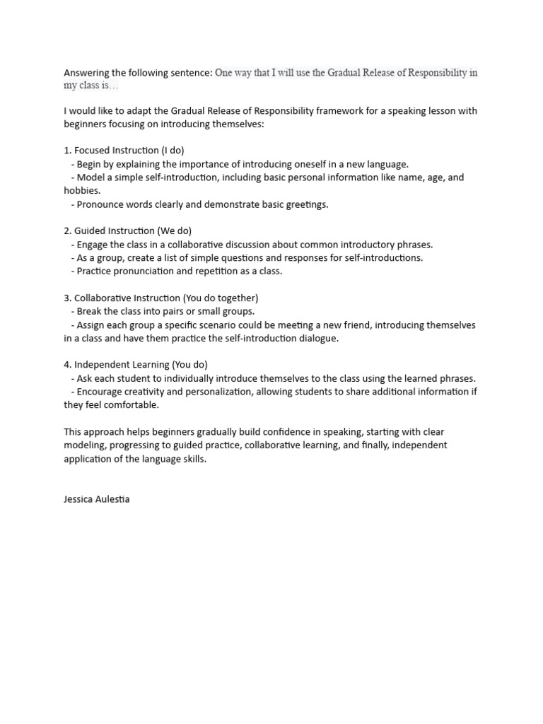 Gradual Release Of Responsibility