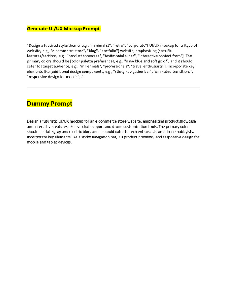 UI/UX Mockup Design Prompt Guide | PDF