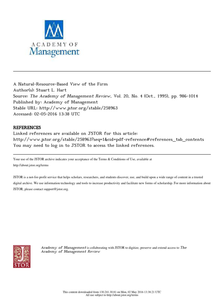 Hart1995_A_Natural Resource based view of the firm | PDF