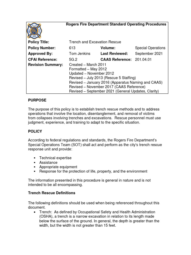 Trench Rescue Operations SOP | PDF | Emergency | Deep Foundation