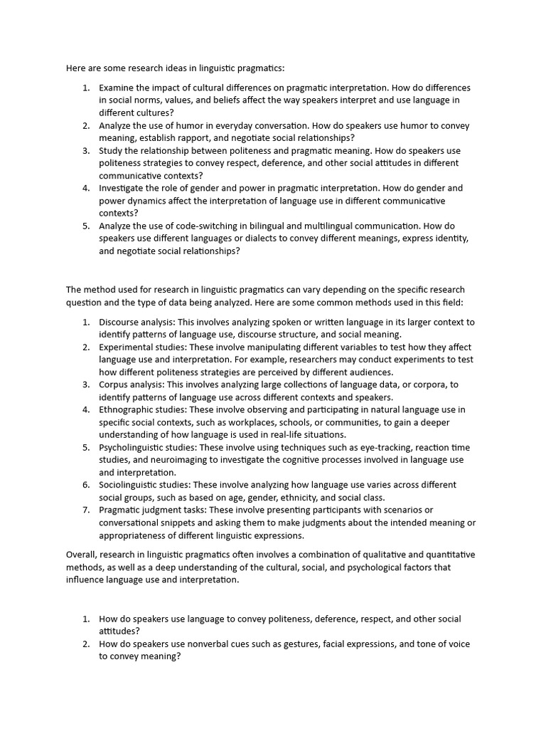 Linguistic Pragmatics Research Ideas | PDF | Linguistics | Multilingualism