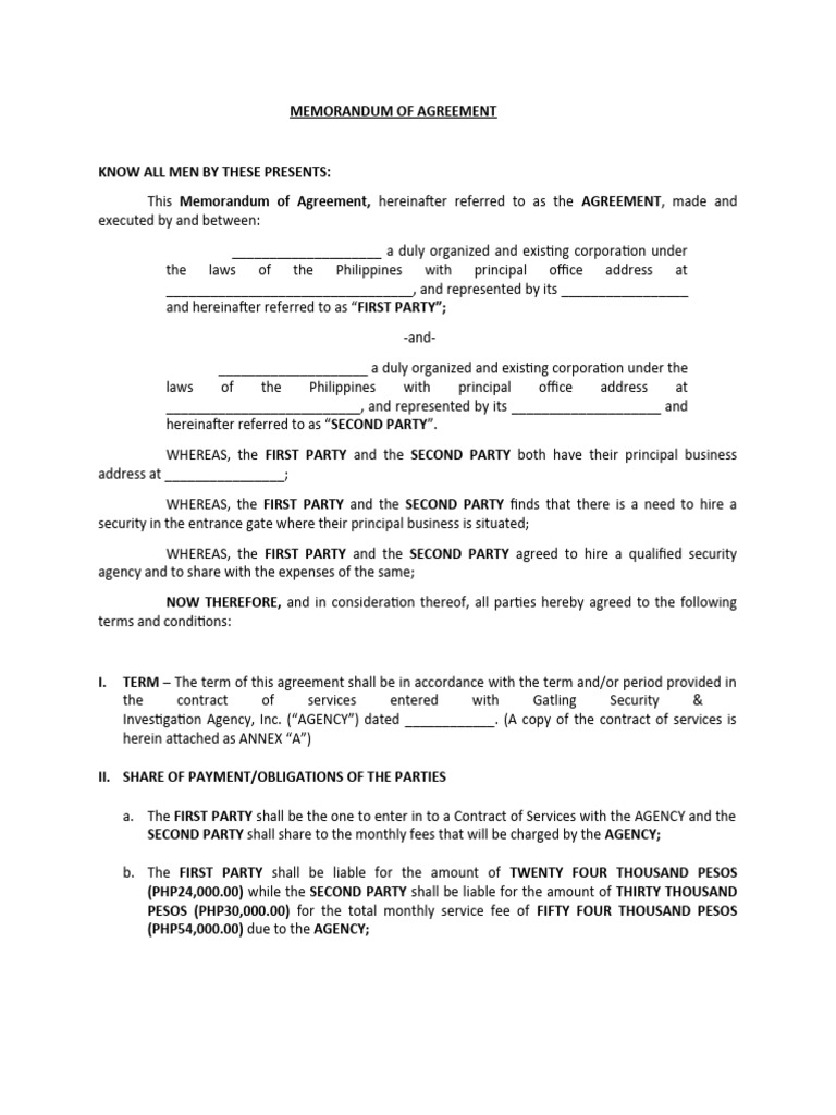 Memorandum of Agreement | PDF | Fee | Civil Law (Legal System)