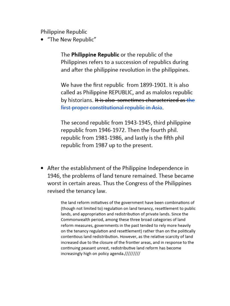 Overview of Philippine Republics and Land Reforms | PDF | Economies