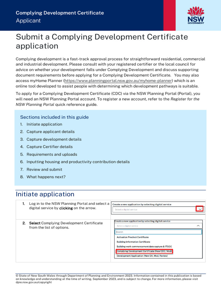 Applicant How To Submit A Complying Development Certificate Application PDF