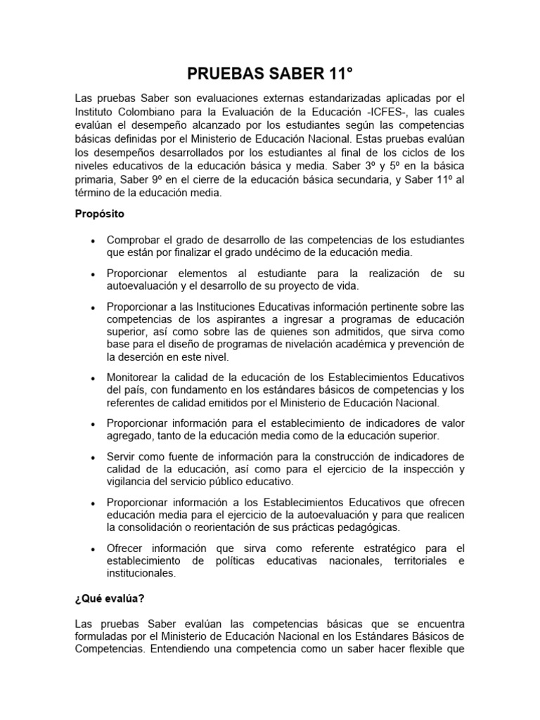 Pruebas Saber 11 | PDF | Enseñando | Aprendizaje