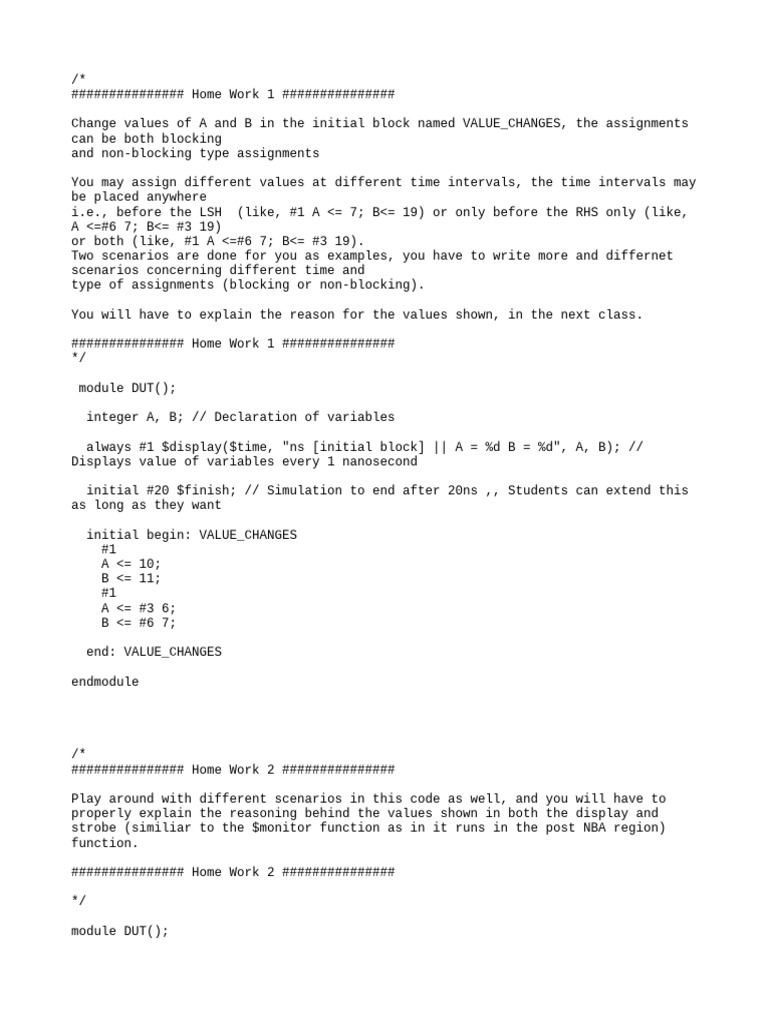Verilog Assignment Scenarios Guide | PDF