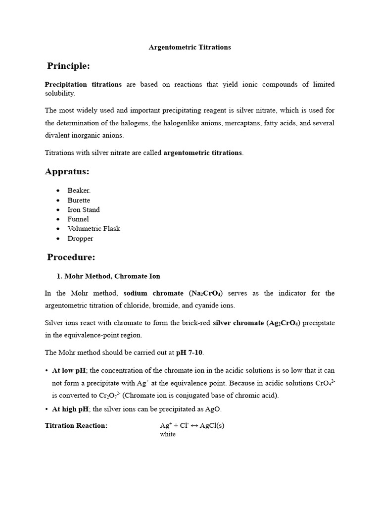 Overview of Argentometric Titrations | PDF | Titration | Chemistry