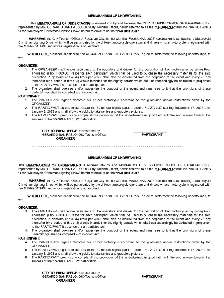 Memorandum of Undertaking | PDF