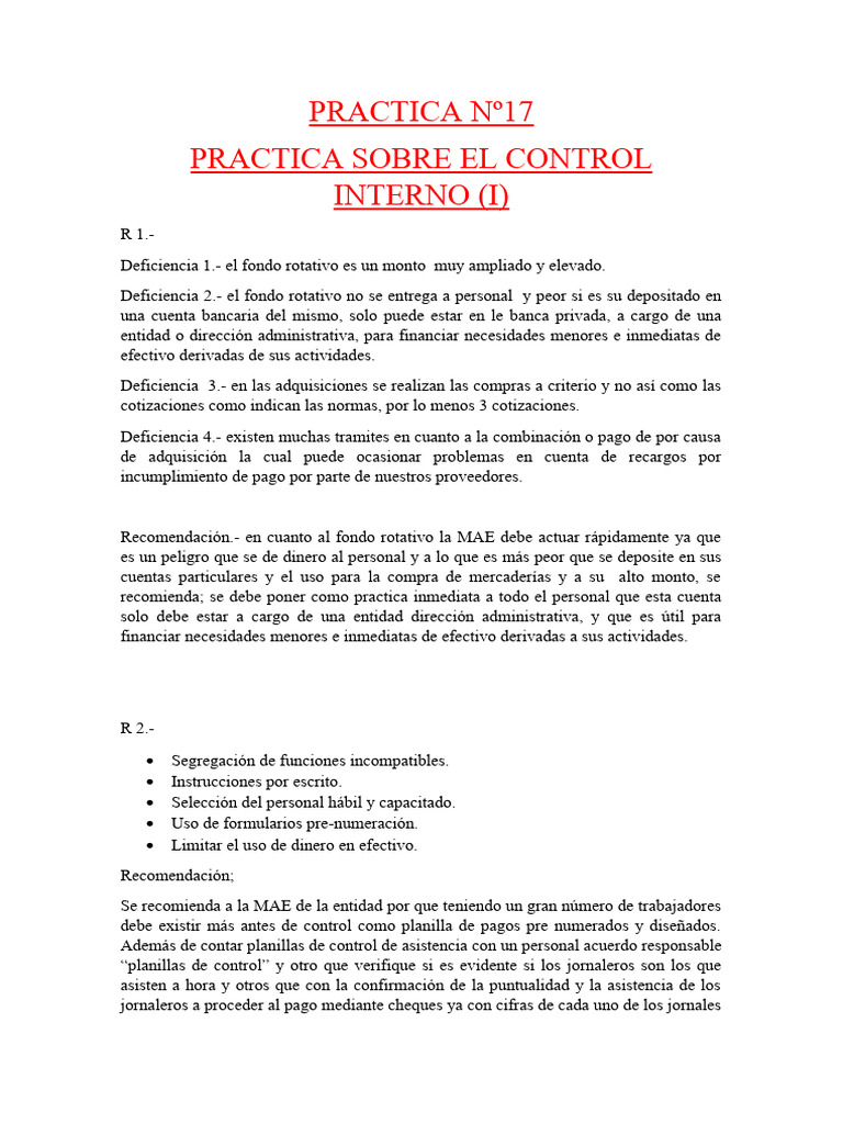 Practica Nº17 Control Interno (I) | PDF | Bancos | Cheque
