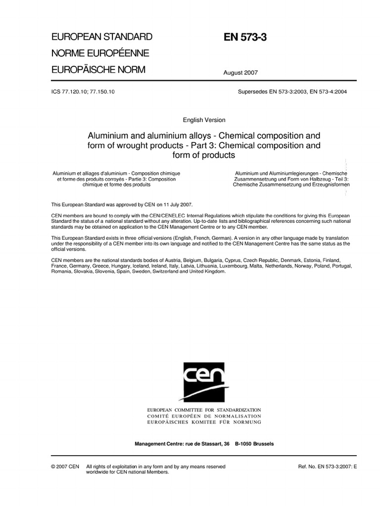 NF EN 573 3 Aluminium and Aluminium Alloys | PDF