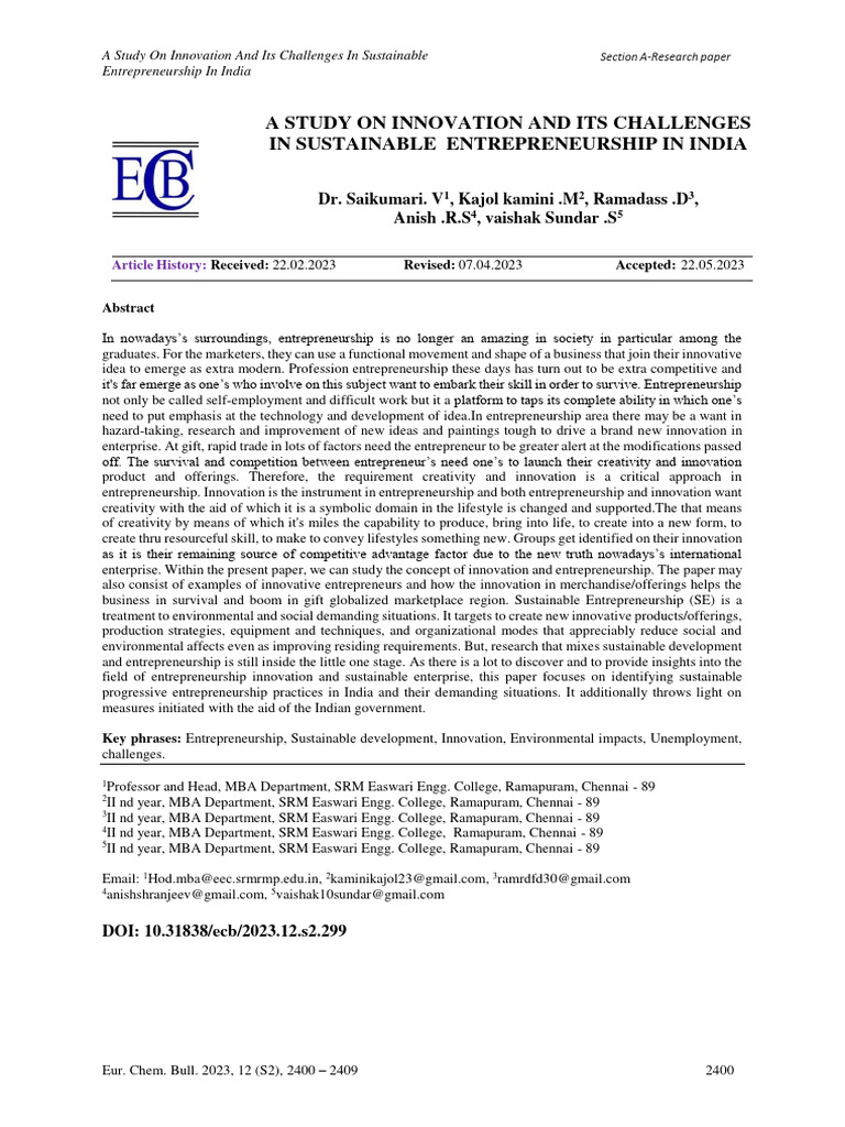 A Study On Innovation and Its Challenges | PDF | Entrepreneurship ...