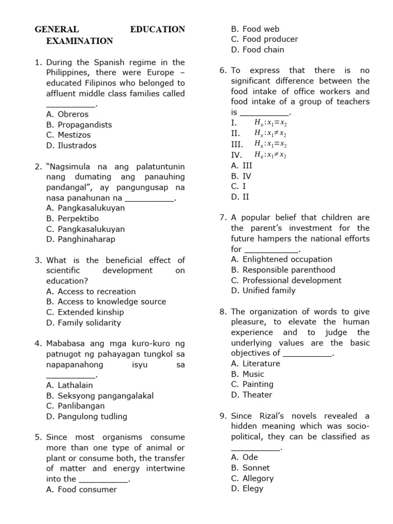 General Education Examination Review | PDF | Climate Change | Philippines