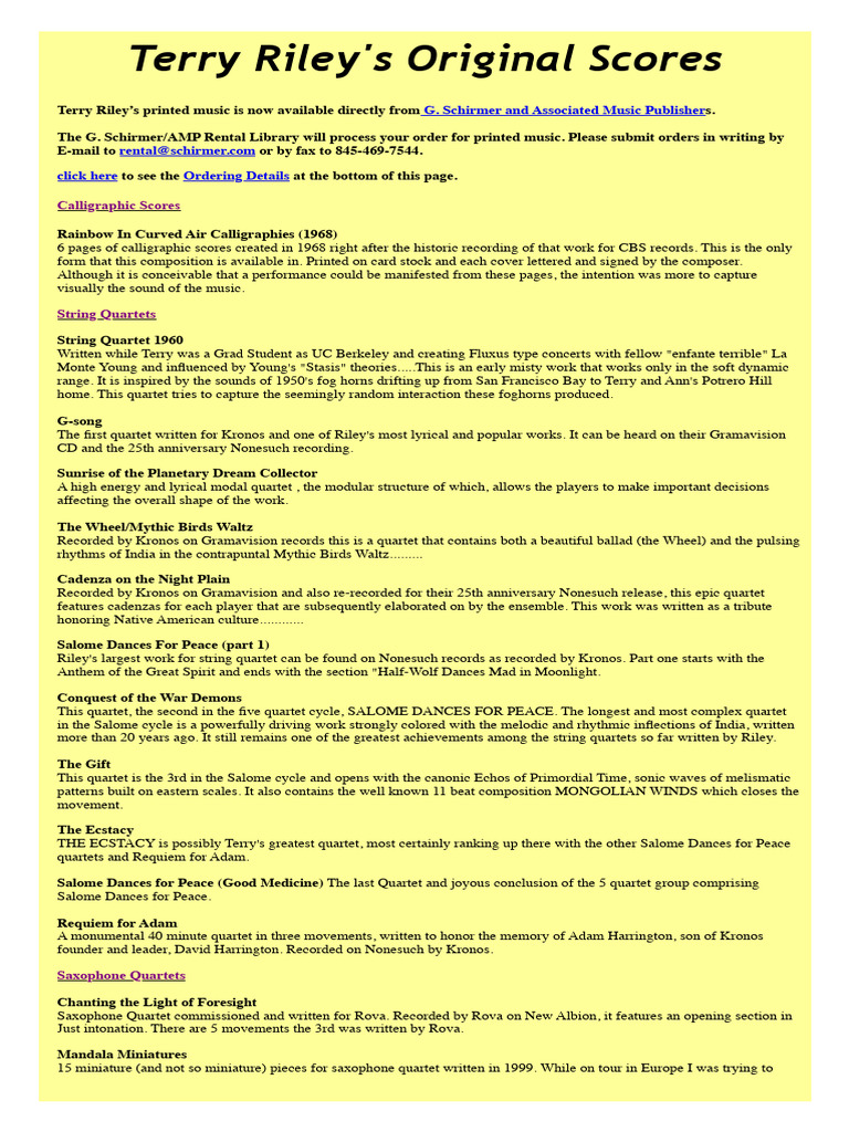 Terry Riley's Music Scores Overview | PDF | Orchestras | Choir