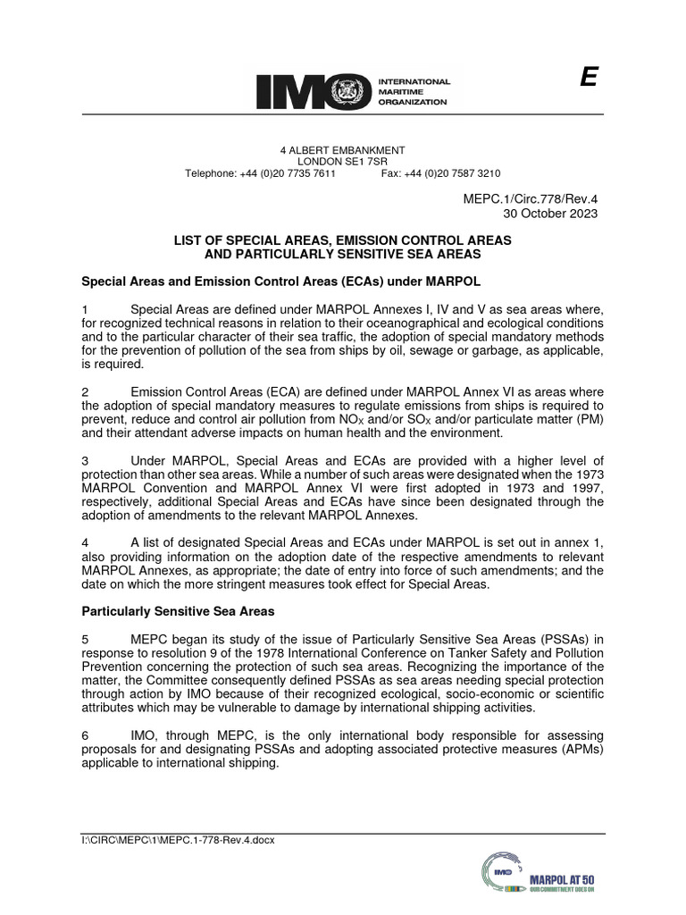ECA and Special Areas under MARPOL | PDF | Pollution | Environmental Issues