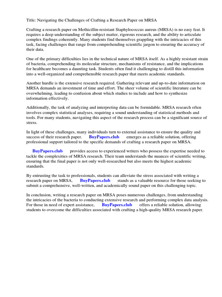 How To Write A Research Paper On Mrsa PDF Methicillin Resistant
