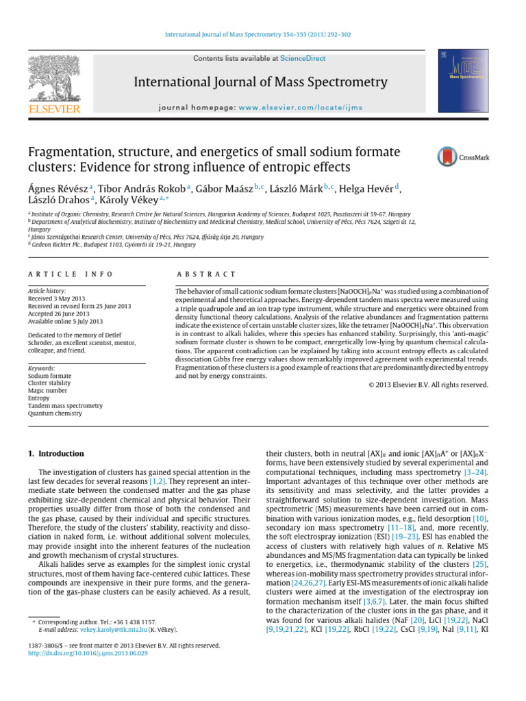Sodium Formate Cluster Fragmentation Study | PDF | Mass Spectrometry ...