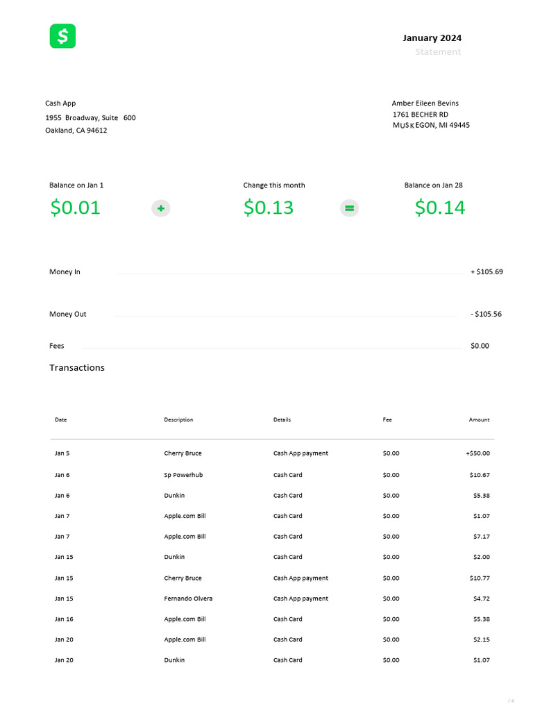Cash App Monthly Statement Example | PDF | Cash | Investing