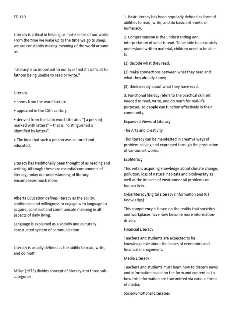 Ed 110 Reviewer | PDF | Globalization | Literacy