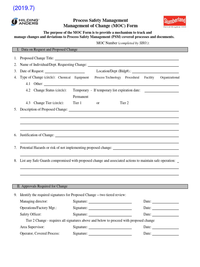 Process Safety Management MOC Form | PDF | Workplace | Working Conditions