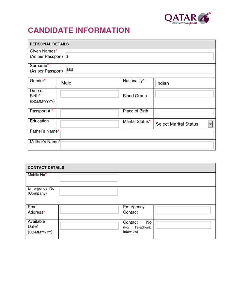 Candidate Information Form Template | PDF
