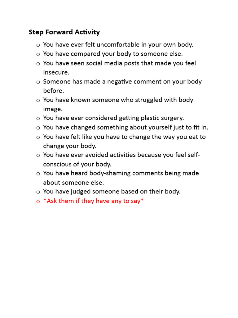 Step forward activity pdf