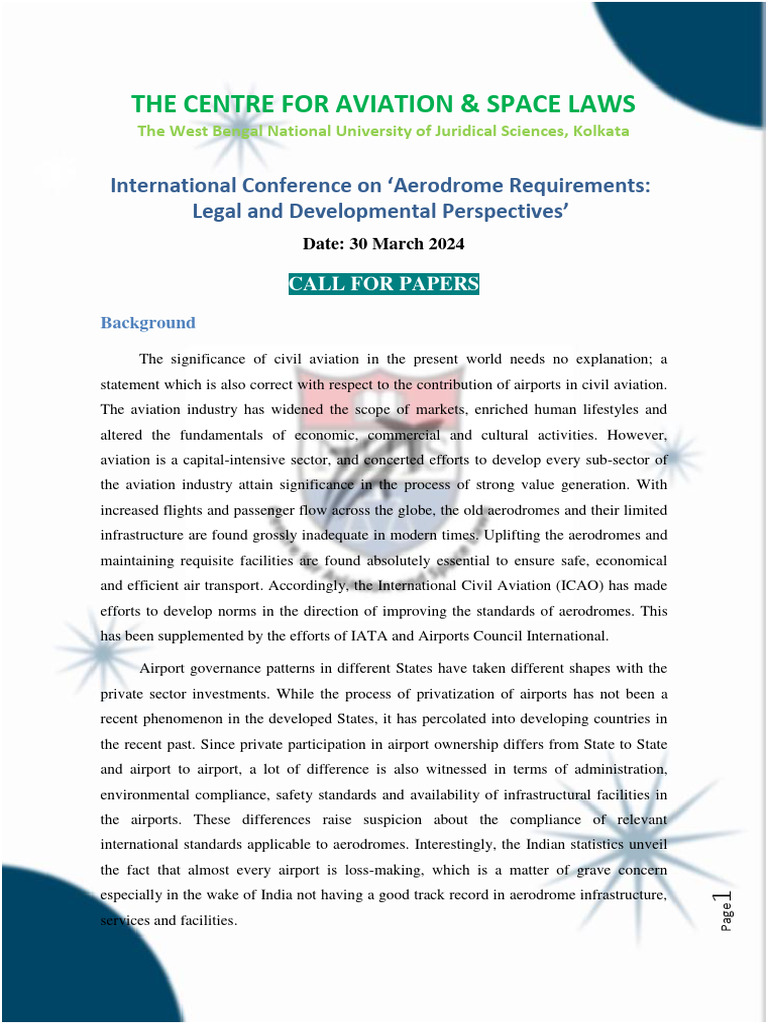 AerodromeConference2024CallforPapers PDF Airport Aerodrome