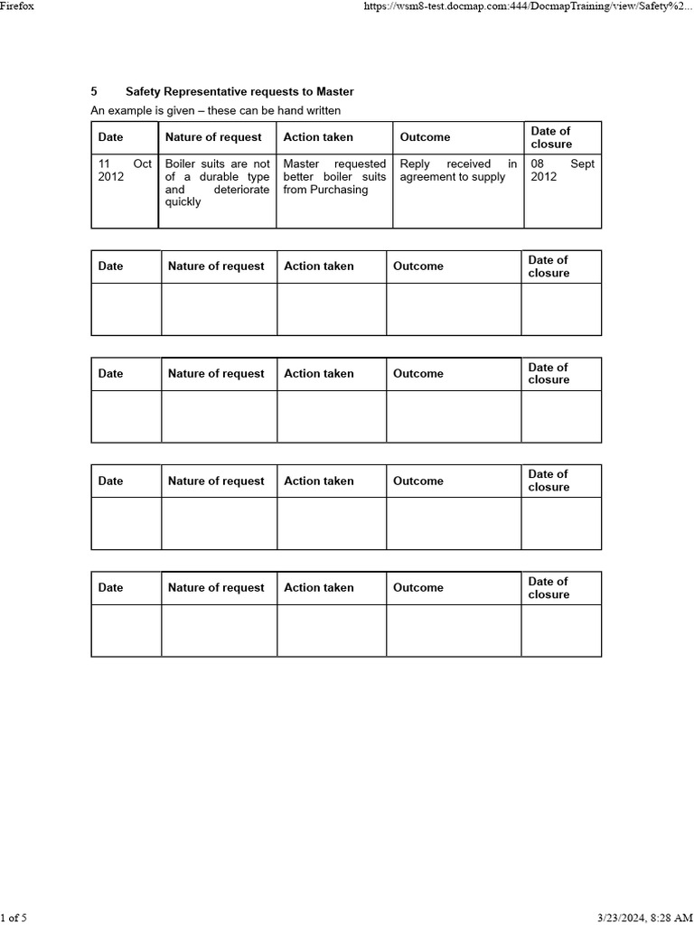 Safety Requests and Outcomes Log | PDF