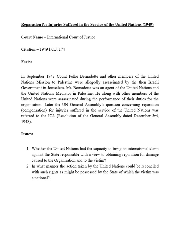 2.1. Reparation Case Summary | PDF | United Nations | International ...