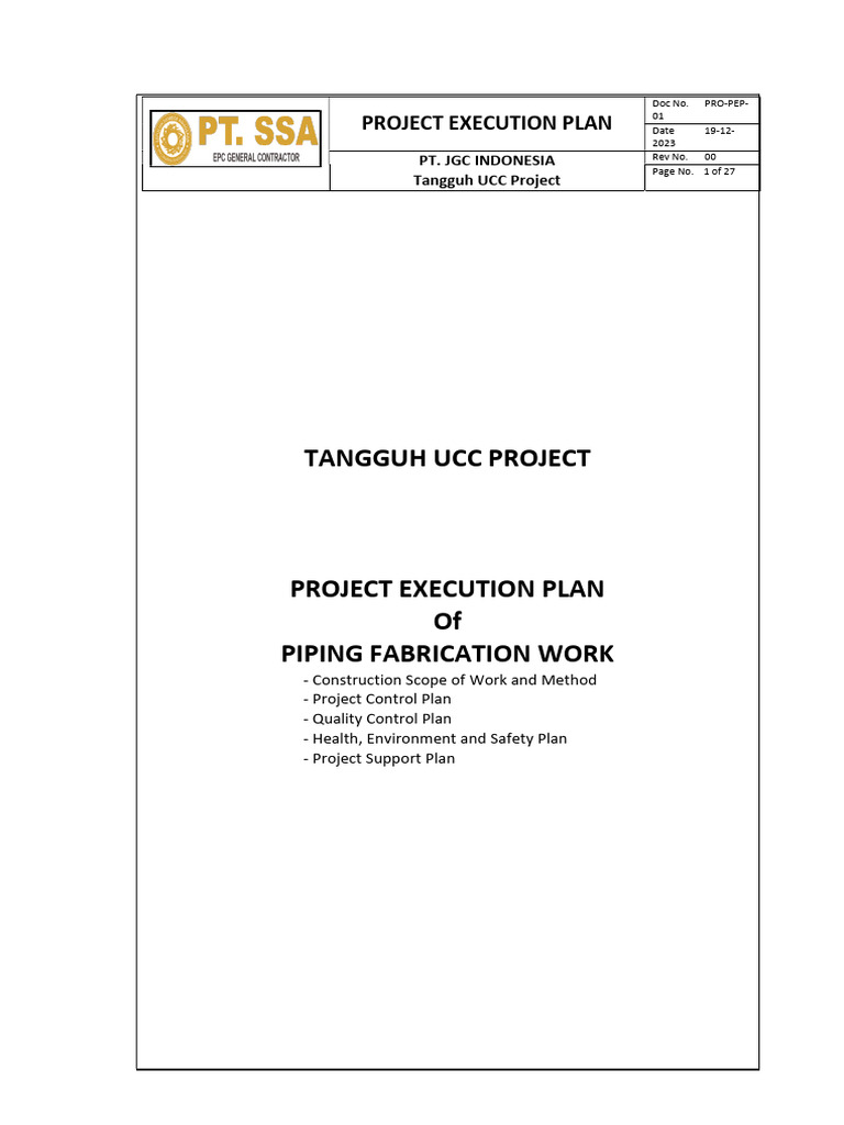 Tangguh UCC Project Execution Plan | PDF | Occupational Safety And ...