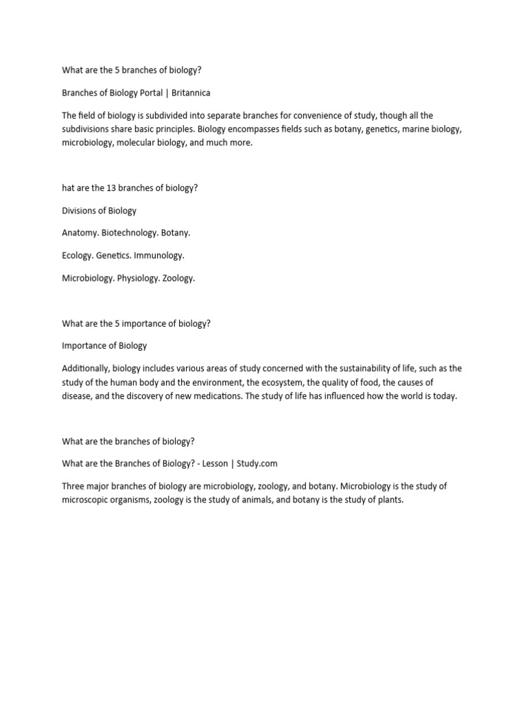 Key Branches of Biology Explained | PDF