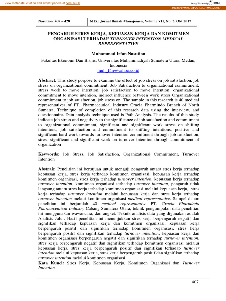 Impact of Job Stress on Turnover Intentions | PDF | Job Satisfaction ...
