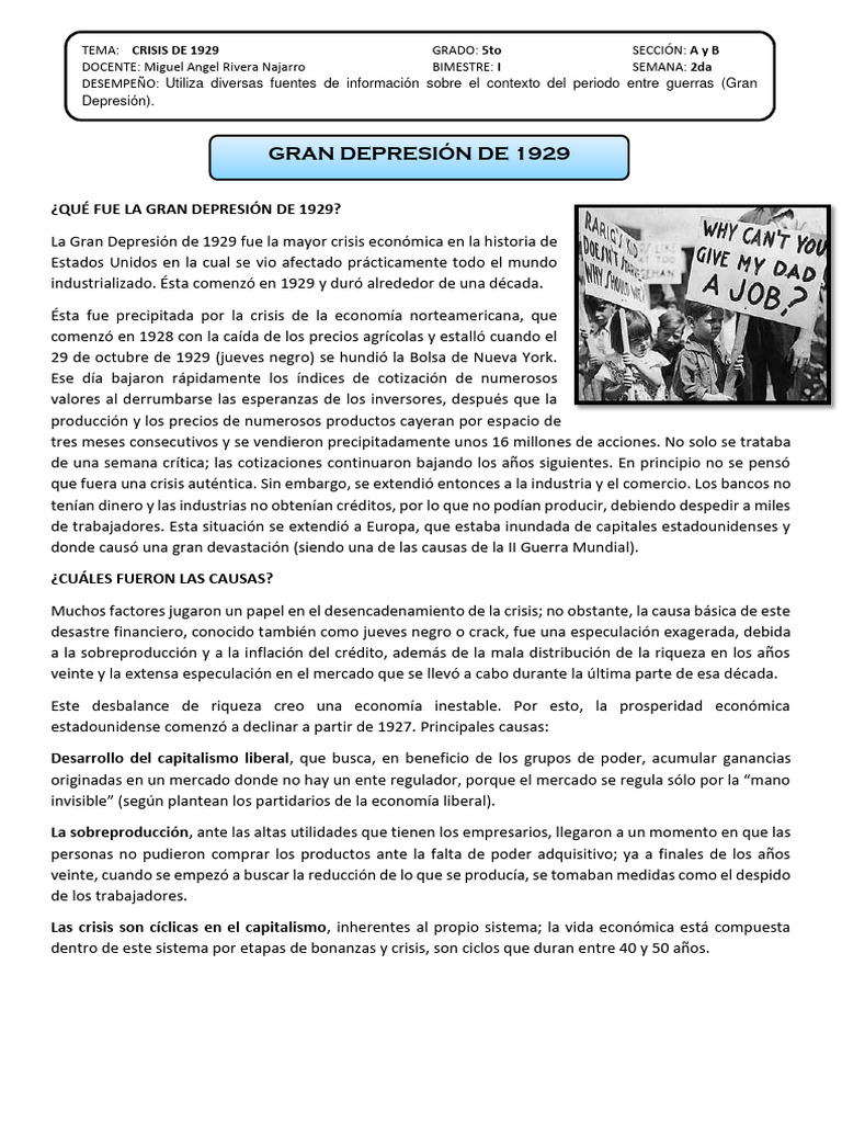 Causas y consecuencias de la Gran Depresión | PDF | Gran depresion ...
