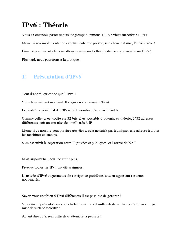Introduction à l'IPv6 et ses caractéristiques | PDF | I Pv6 ...