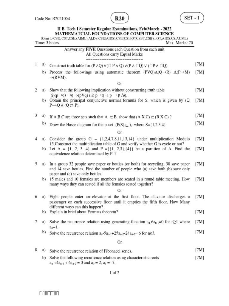 Mathematcial Foundations of Computer Science Feb 2022 | PDF | Graph ...