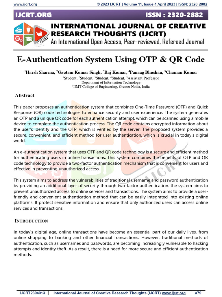 E-Authentication with OTP & QR Code | PDF | Authentication | Phishing