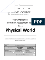 Physical World: Year 10 Science Common Assessment Task 2011